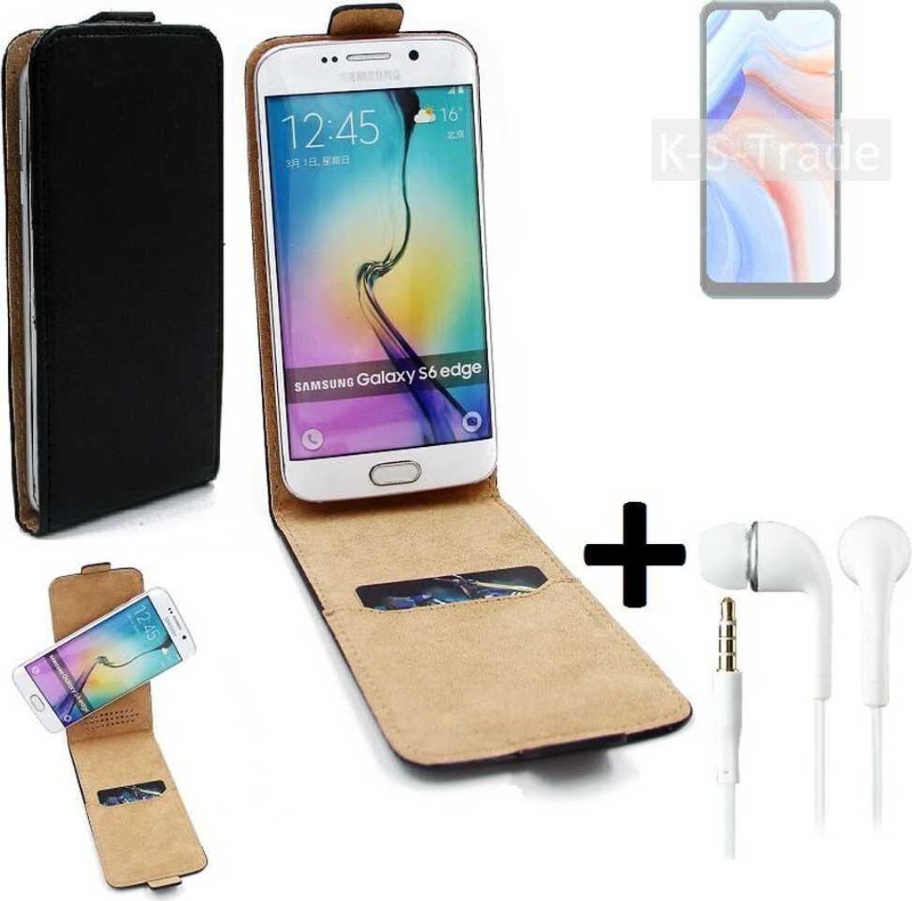 K-S-Trade Handyhülle + Kopfhörer kompatibel mit Cubot Note 8 360° Flipstyle Schutzhülle Smartphone Tasche Case Flip cover schwarz 1x