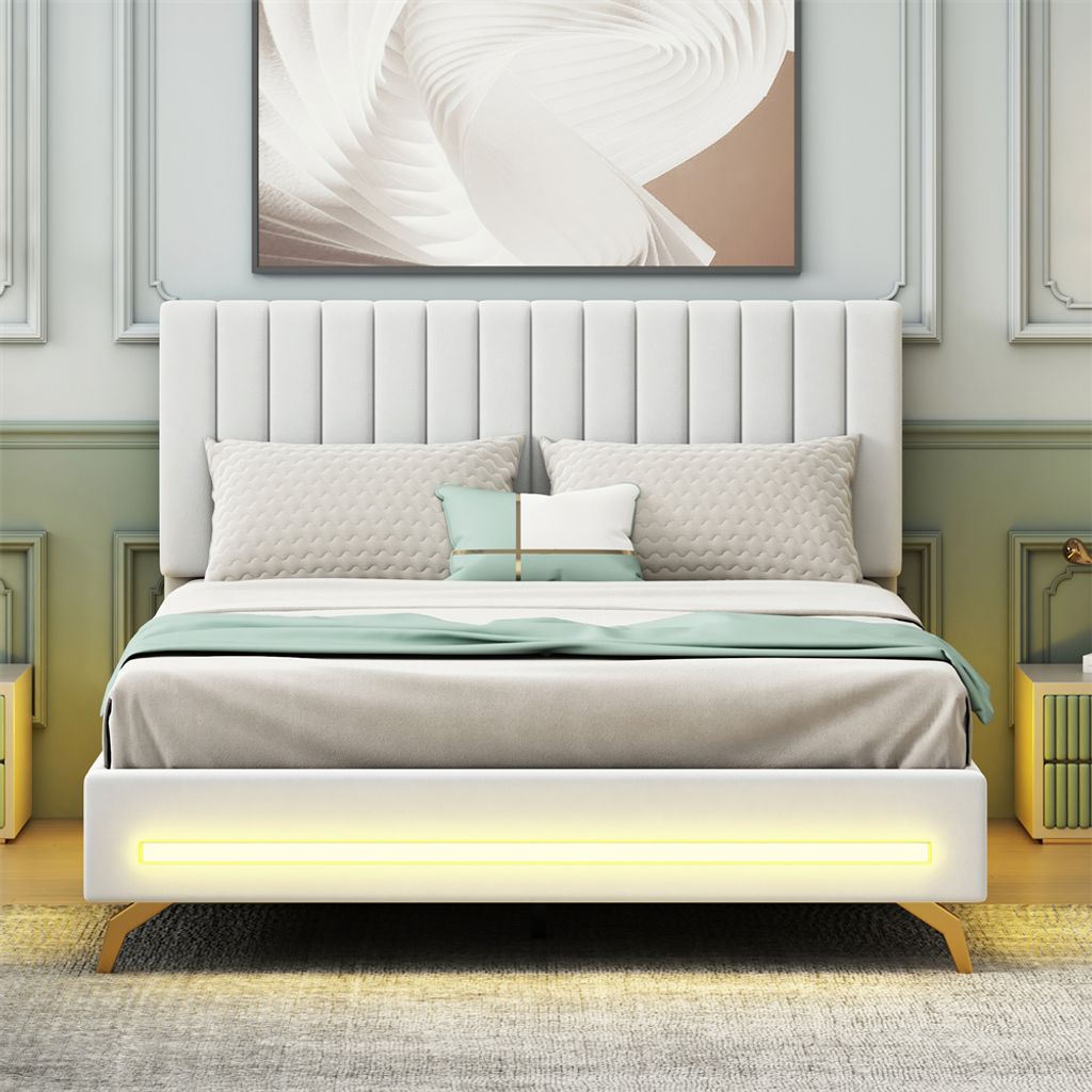 Polsterbett Doppelbett 140 x 200 cm, mit LED-Leuchten und Produktbild 
