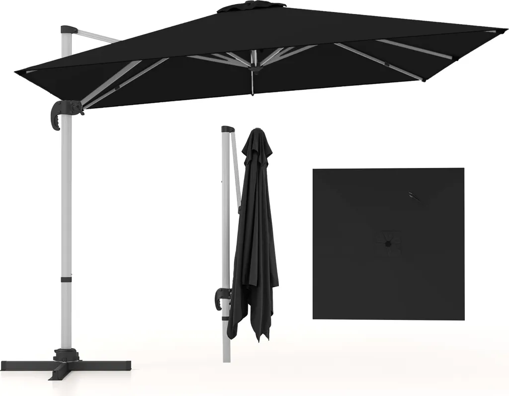 Parasol déporté 300x300 cm rectangulaire inclinable noir Costway