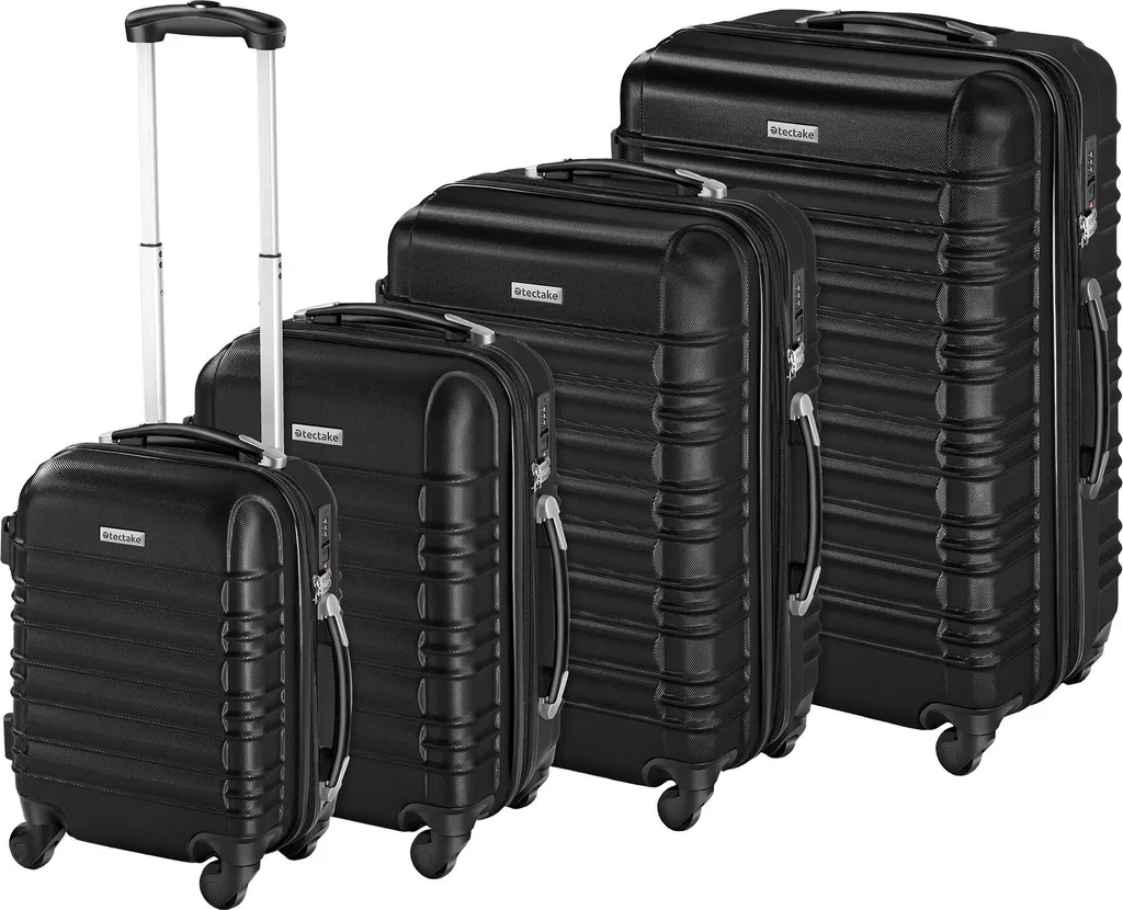 Lot de Bagages Rigides Noirs : 4 Valises à Roulettes pour la Famille