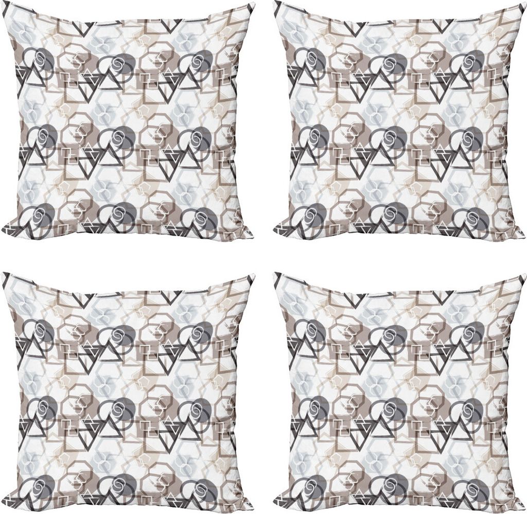 ABAKUHAUS Abstrakt Kissenbezug Set (4 Stück), Triangles Squares Plygons, Moderner Doppelseitiger Digitaldruck, 50 cm x 50 cm, Grau Schwarz Cocoa