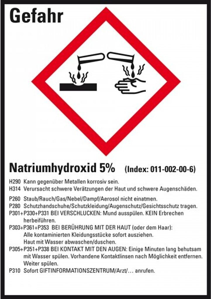 Dreifke Aufkleber I GHS-Etikett Natriumhydroxid 5%, GefStoffV/GHS/CLP, Folie...
