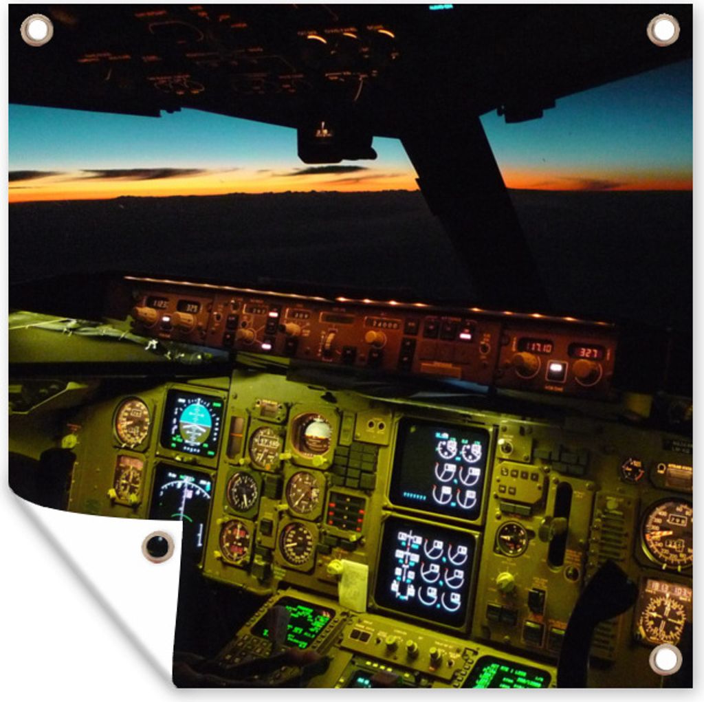 MuchoWow 50x50 cm Outdoor-Poster Gartendeko Sichtschutz Garten Poster für den Garten Cockpit - Flugzeuge - Sonnenuntergang