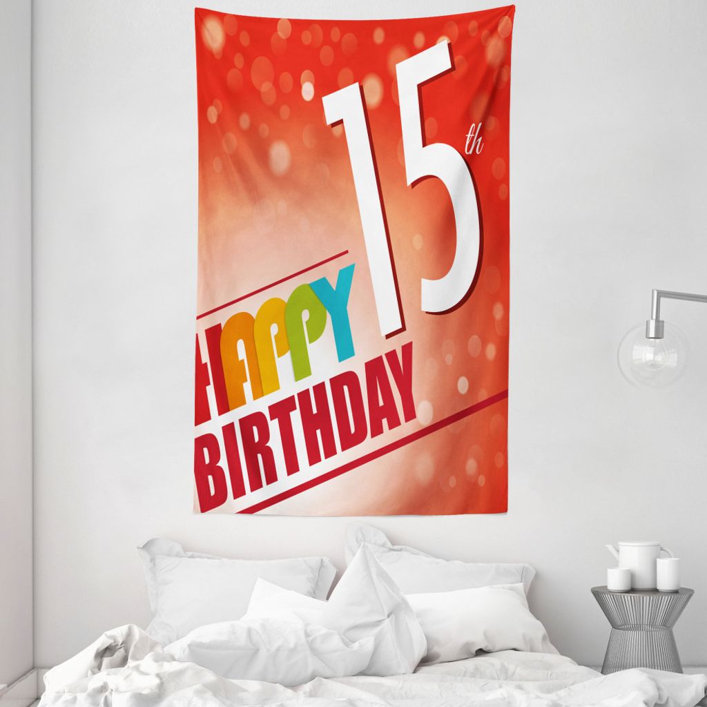 ABAKUHAUS rot Wandteppich und Tagesdecke, 15. Geburtstags-Konzept aus Weiches Mikrofaser Stoff Waschbar ohne Verblassen Digitaldruck, 140 x 230 cm,...
