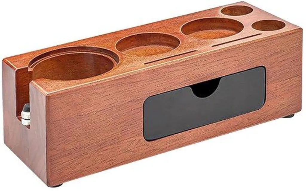 Station de tassage café espresso en bois massif - Support 8 fonctions