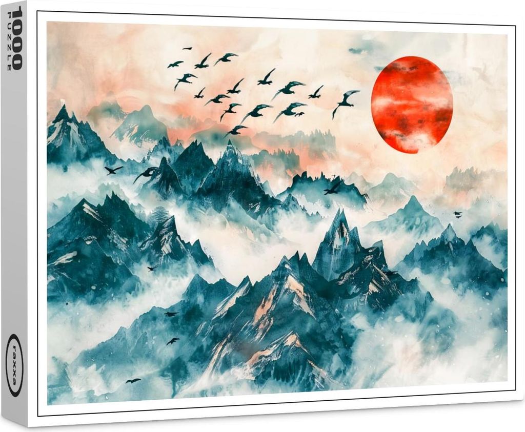 raxxa Premium-Puzzle "Chinese Watercolor Birds Soaring over Mountains", 1000 Teile