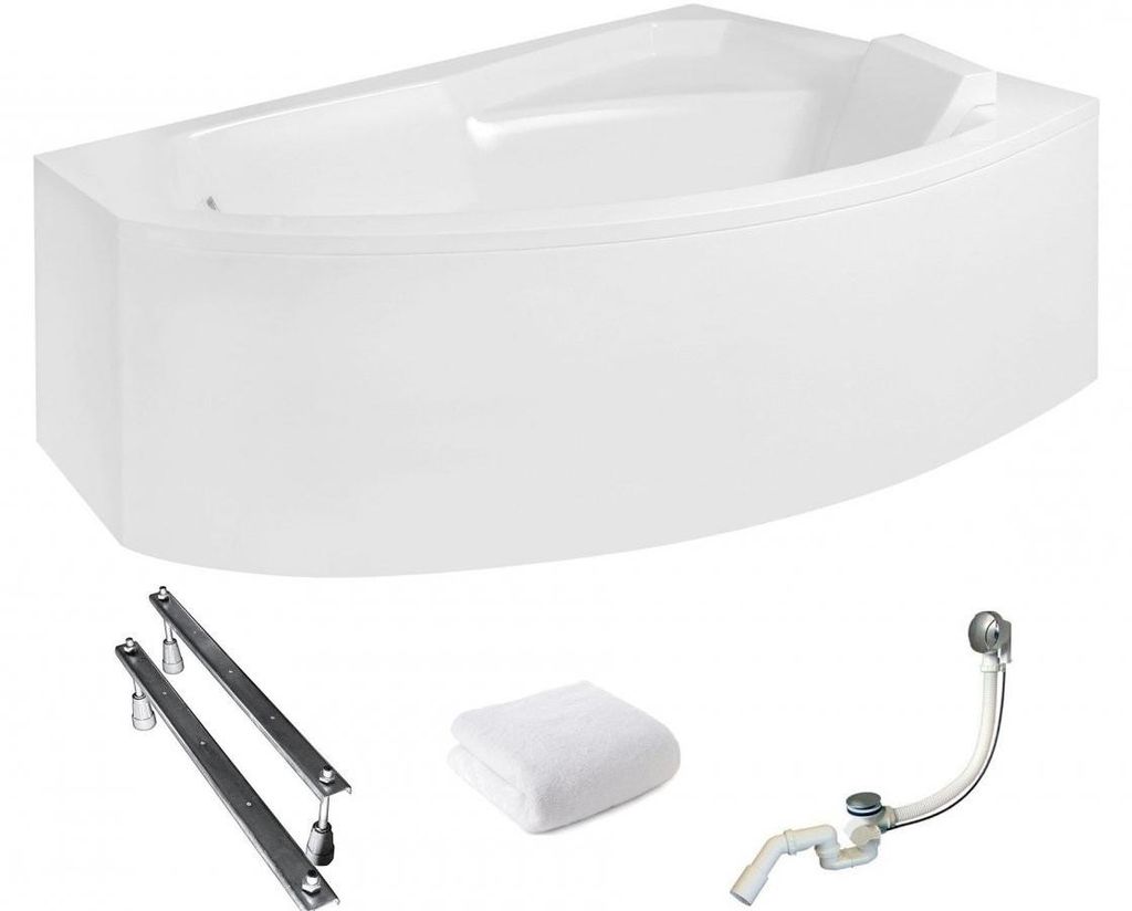 Aqua For You | Besco Badewanne - 160x100cm - Antibakterielle Beschichtung - Asymmetrisch - Weiße Verkleidung - Rechts Seite - Acryl - Eckbadewanne