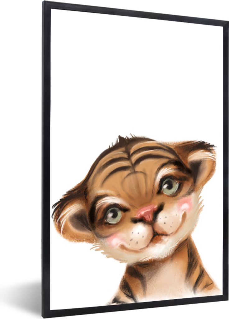 MuchoWow Gerahmtes Poster Tiger - Tier - Weiß 20x30 cm - Poster mit Schwarzem Bilderrahmen Wandposter Rahmen Foto Bilder - Drucken - Bilder Post...