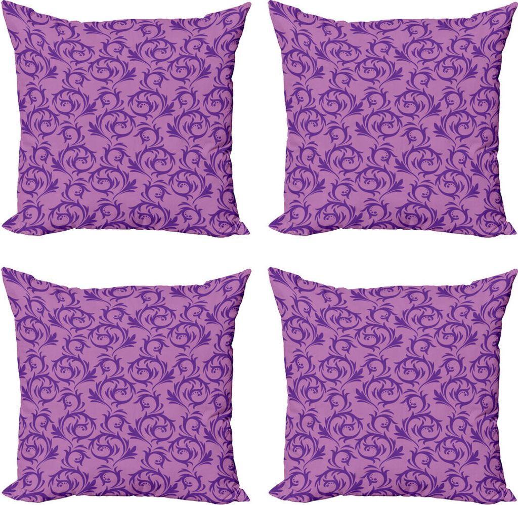 ABAKUHAUS Jahrgang Kissenbezug Set (4 Stück), Rokoko Scroll Curls, Moderner Doppelseitiger Digitaldruck, 45 cm x 45 cm, Getrocknete Rose und Veilchen