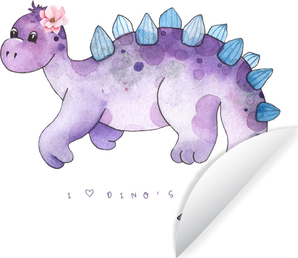 MuchoWow Runde Wandtattoo - Wandsticker Tapete Aufkleber Dinosaurier - Kinderzimmer - Lila - Mädchen - Kinder - Rosa Ø 30 cm Selbstklebend und ...