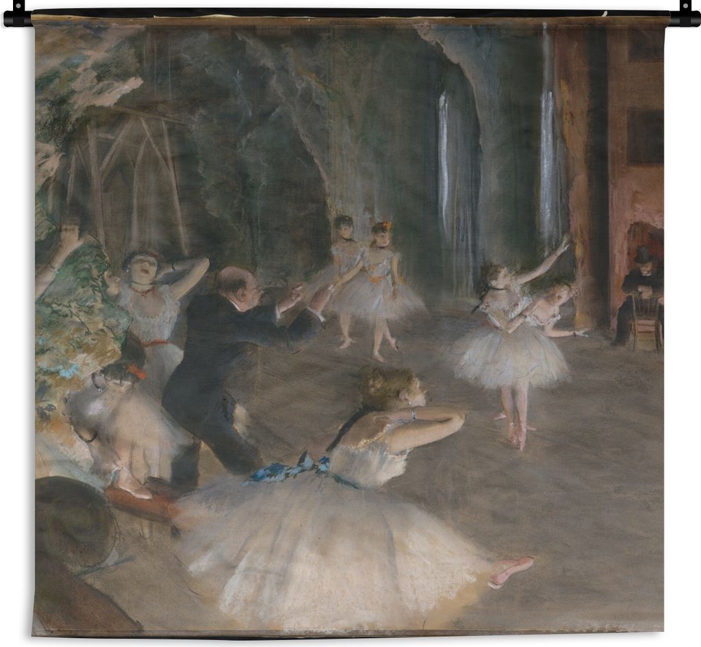 MuchoWow Wandteppich Wandbehang Die Probe des Balletts auf der Bühne - Gemälde von Edgar Degas 60x60 cm Tapisserie Dekoration Wandtuch - Dekora...