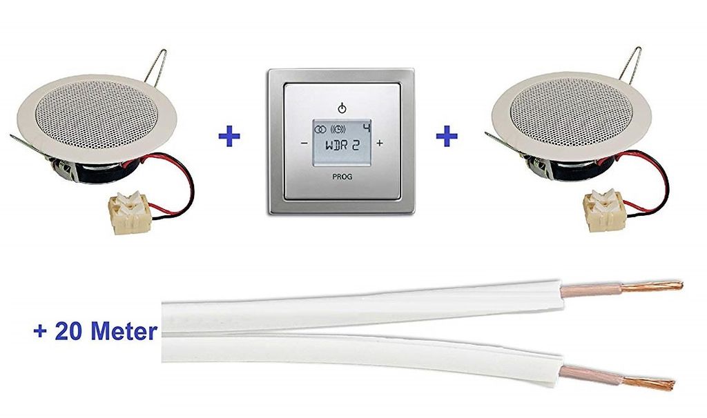 Busch Jäger Unterputz Digitalradio Unterputzradio 8215 U (8215U) BJ PUR EDELSTAHL Komplett-Set + 2 x Deckenlautsprecher / Einbaulautsprecher + Rad...