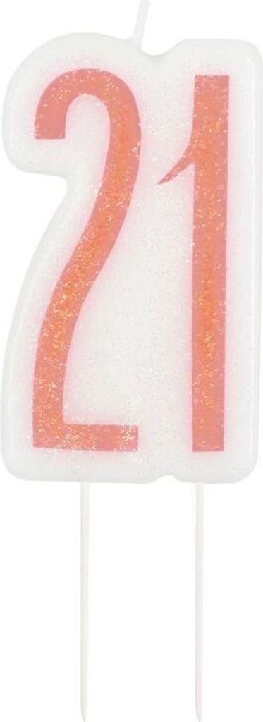 Roségoldene Glitzer Kerze Zahl 21