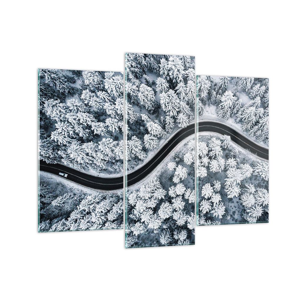 Bilder auf glas - 3 Teile - Wald Winter Straße - 130x100cm - Glasbilder - Wandbilder - Bilder - zum Aufhängen bereit - Wanddekoration aus Glas - ...