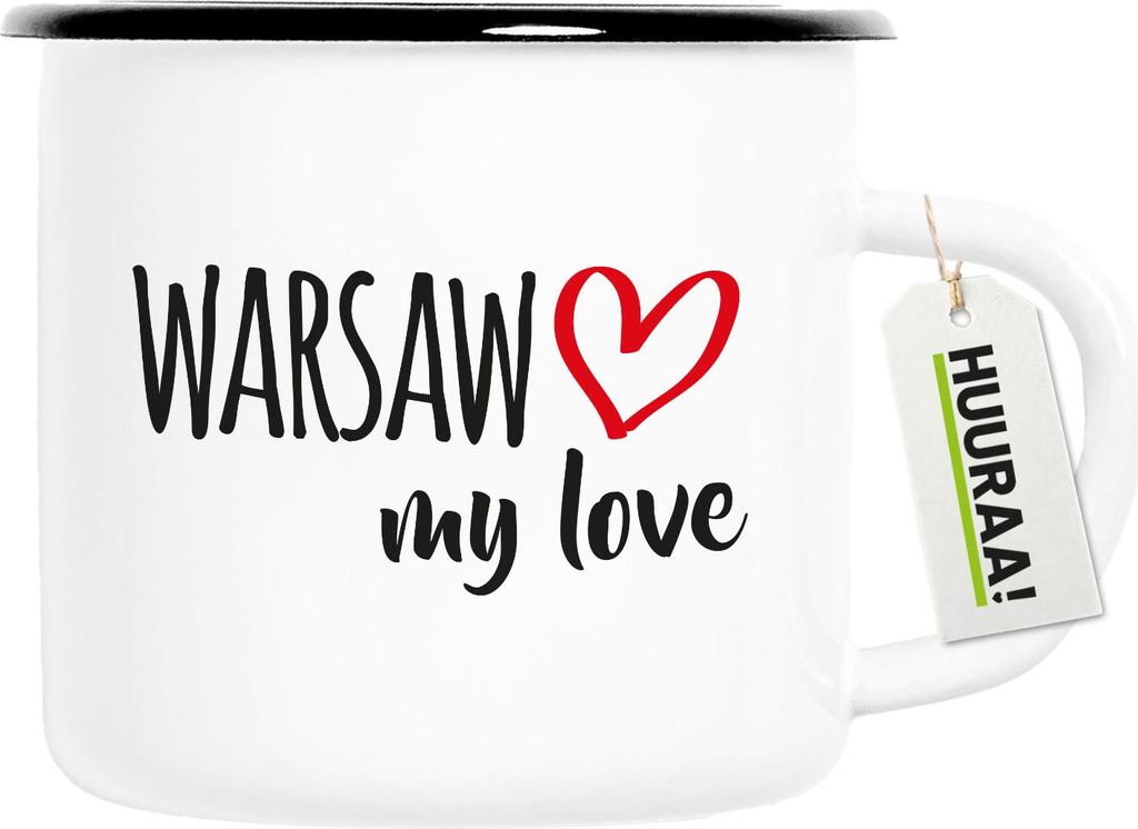 Huuraa Emaille Tasse Warsaw my love 300ml Vintage Campingbecher Geschenkidee