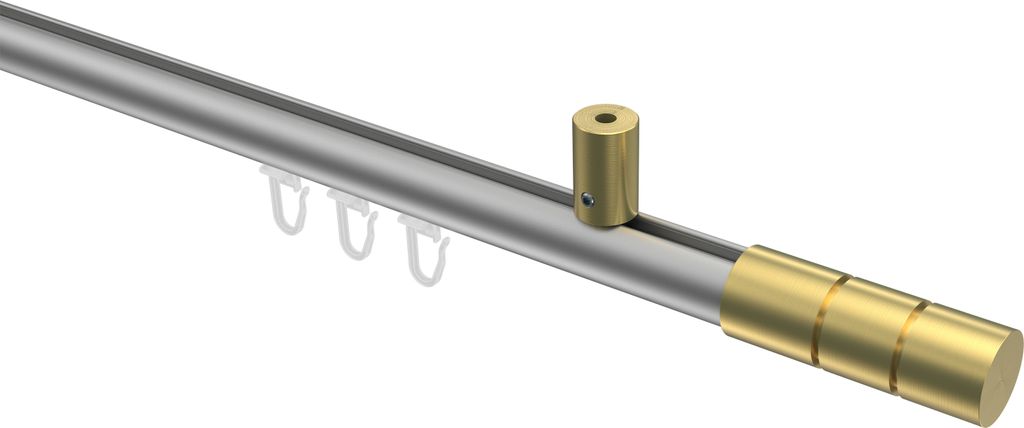 Interdeco Innenlaufstange / Gardinenstange mit Innenlauf Silbergrau / Messing-Optik, Typ Sonius Elanto (Rillenzylinder) Deckenmontage, 20 mm Ø 1-l...