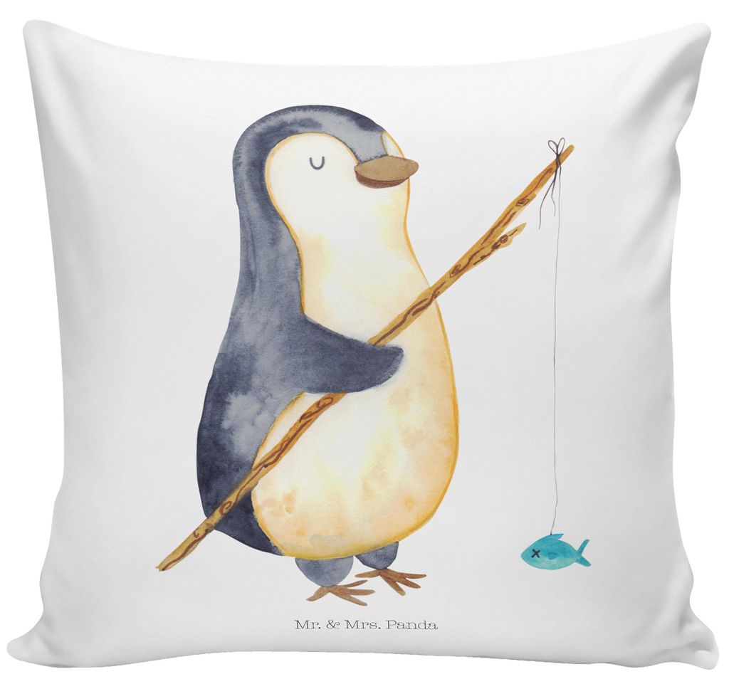 Mr. & Mrs. Panda kuschelkissen 40x40 Pinguin Angler - Weiß - Geschenk, couch kissen, für sofa, Angelurlaub, Angeln, Motivation, Wochenende, Sofak...