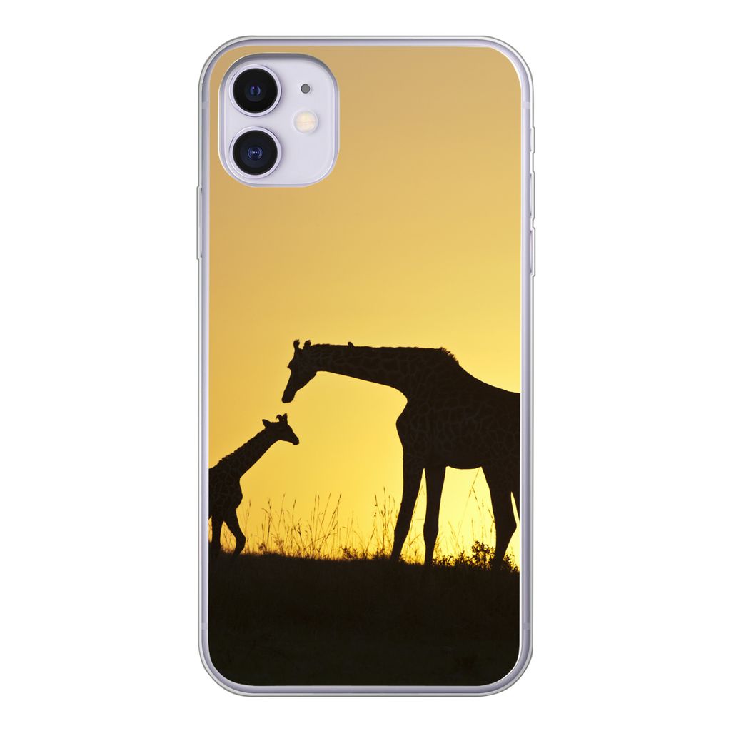 MuchoWow Handyhülle Schutzhülle Hülle für iPhone 11 Giraffe - Scherenschnitt - Kalb Silikon Softcase Handy Hülle - Handytasche
