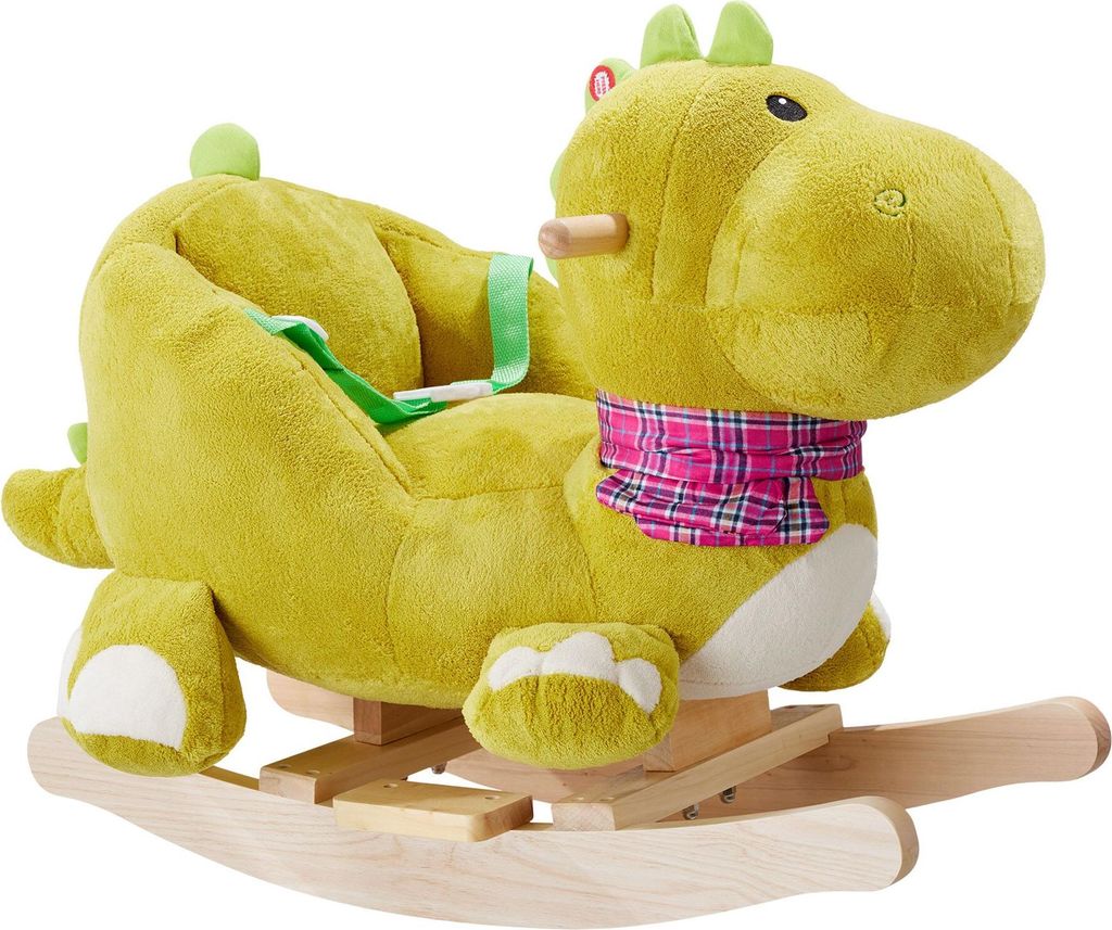 Schaukeltier Dinosaurier hochwertiges Design, mit Soundeffekt massive Holzkufen, ab 12 Monaten geeignet