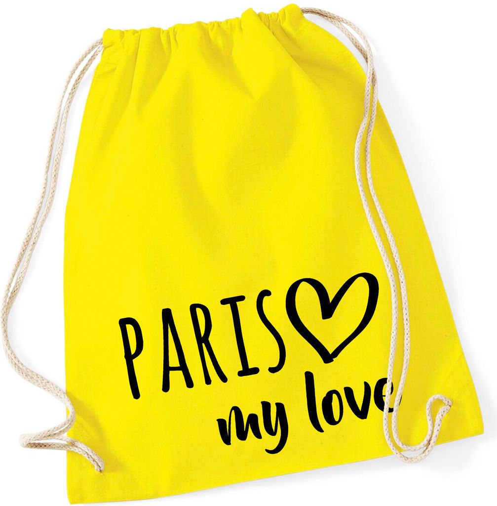 Huuraa Turnbeutel Paris my love 12 Liter Yellow Baumwolle Rucksack Geschenkidee