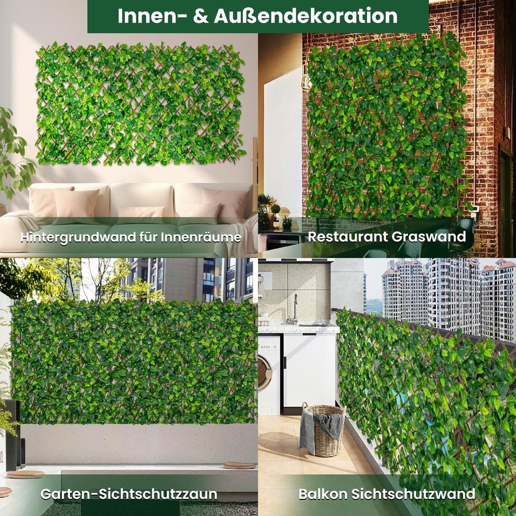Knstliche Efeu Garten Sichtschutz 100 X 300 Cm - Balkon Sichtschutz Mit  Lebensechten Blttern Efeu Blatt Dekoration 100x300