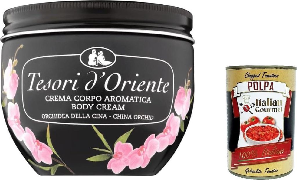 3x Tesori d’Oriente Crema Corpo Orchidea della Cina, Körpercreme Orchidee aus China, 300ml + Italian Gourmet polpa 400g