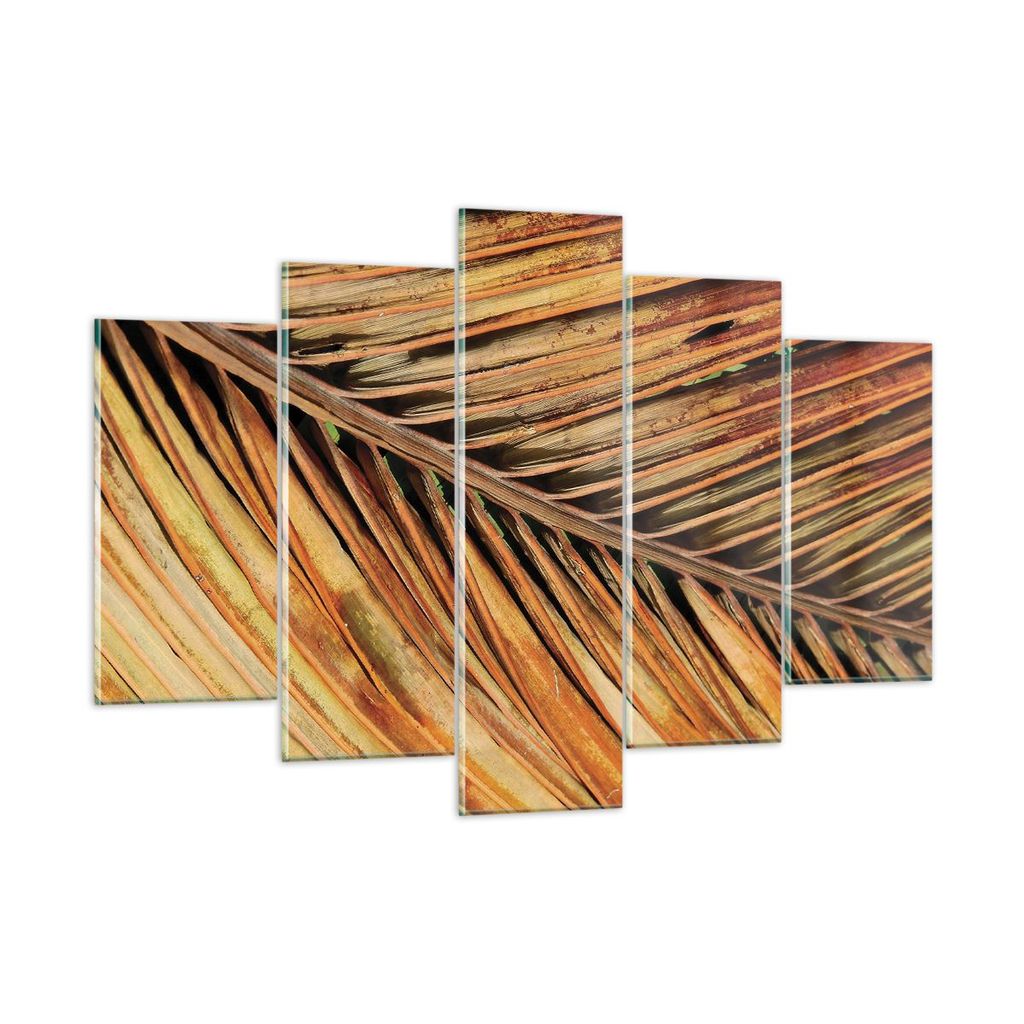 Bilder auf glas - 5 Teile - Orange Blatt Tropisch - 150x100cm - Glasbilder - Wandbilder - Bilder - zum Aufhängen bereit - Wanddekoration aus Glas ...
