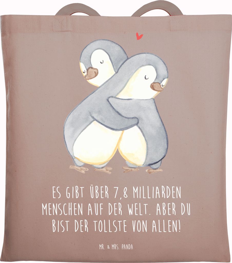 Mr. & Mrs. Panda canvas tasche Pinguine Kuscheln - Braun Pastell - Geschenk, Stoffbeutel, Freund, Tote Bag, Shopping, Laptoptasche, für Partner, F...