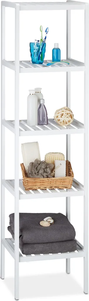 Étagère de Rangement Blanche en Bambou pour Salle de Bain en Lot de 2