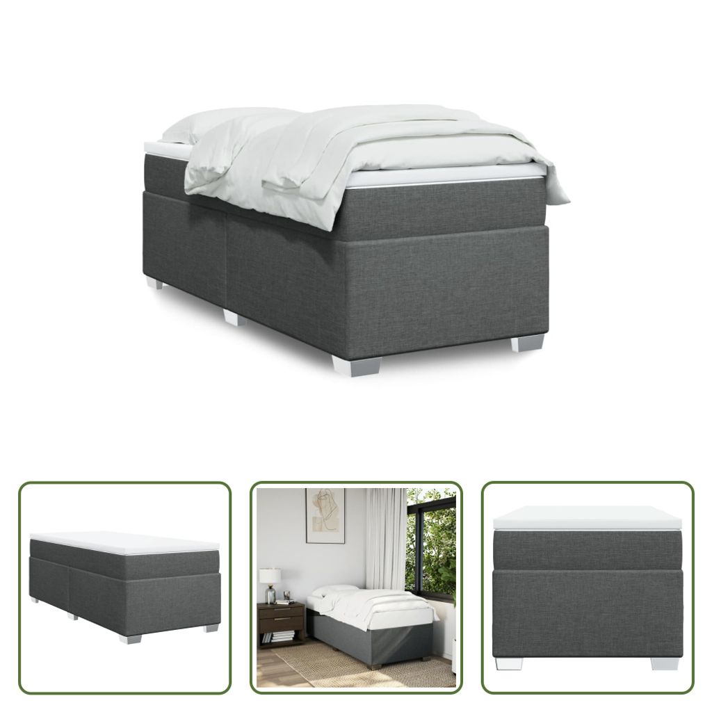 The Living Store Boxspringbett mit Matratze Dunkelgrau 100x200 cm Stoff