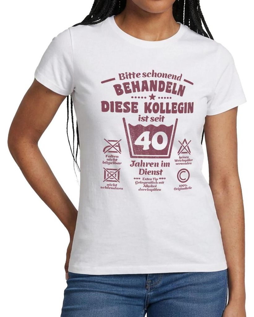 Spreadshirt Kollegin 40 Jahre Dienst | Schonend Behandeln Frauen T-Shirt, M, Weiß
