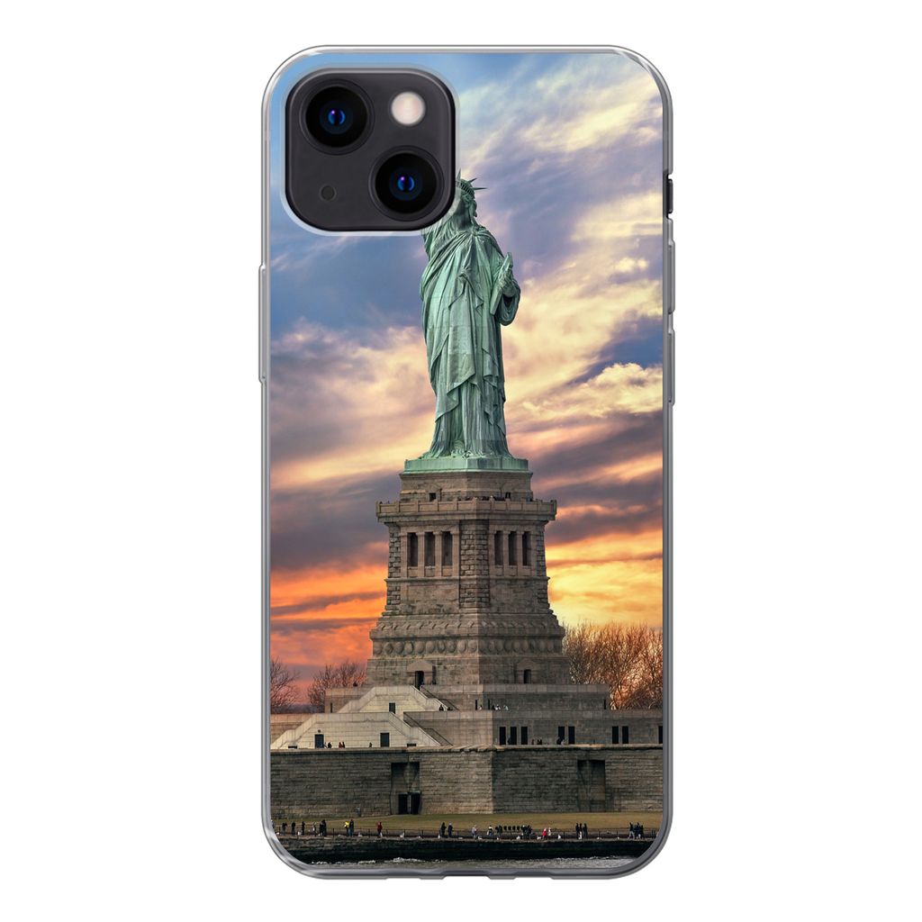 MuchoWow Handyhülle Schutzhülle Hülle für iPhone 13 mini Freiheitsstatue in New York bei Sonnenuntergang Silikon Softcase Handy Hülle - Soft...