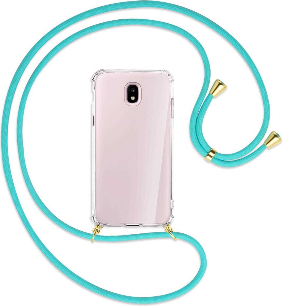Handykette Backcover-Schutzhülle mit Band (Metall goldfarben) für Samsung Galaxy J5 2017 - türkis