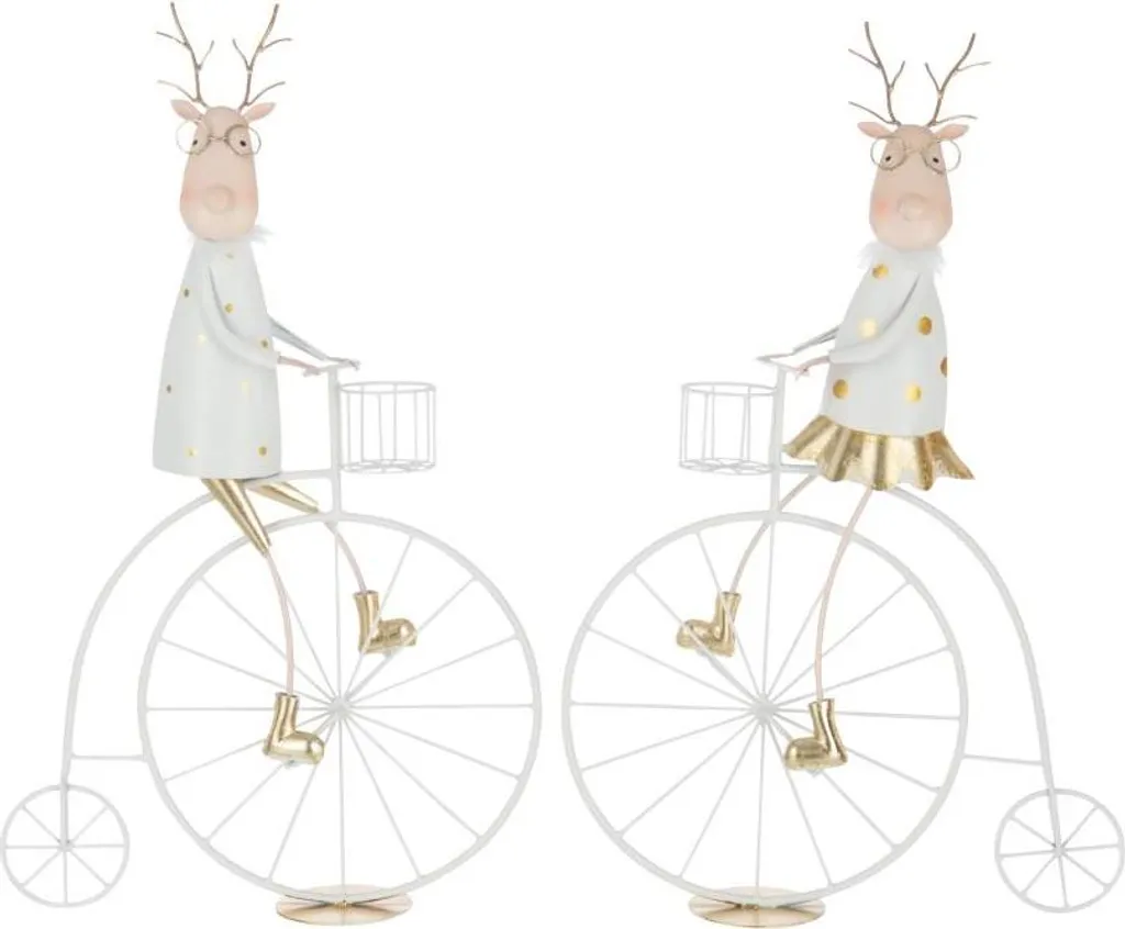 Renne Noël J-Line Bike Incassable en Fer - Déco Festive Durable Or/Blanc
