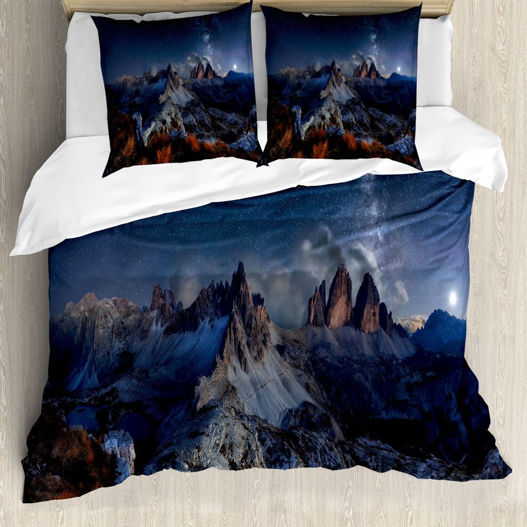 ABAKUHAUS Nacht Bettbezug, Italien Berge Milchstraße, Milbensicher Allergiker geeignet mit Kissenbezügen, 155 cm x 220 cm - 80 x 80 cm, Dark Blue...