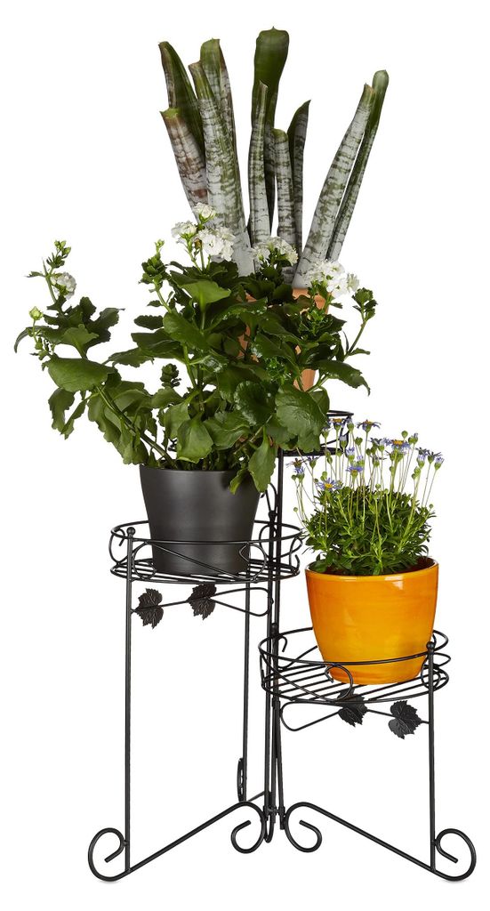 Metallener Blumenständer, pulverbeschichtet, 3 Ablagen, für Pflanzen, dekorativ, 50 cm hoch, Pflanzenständer, schwarz