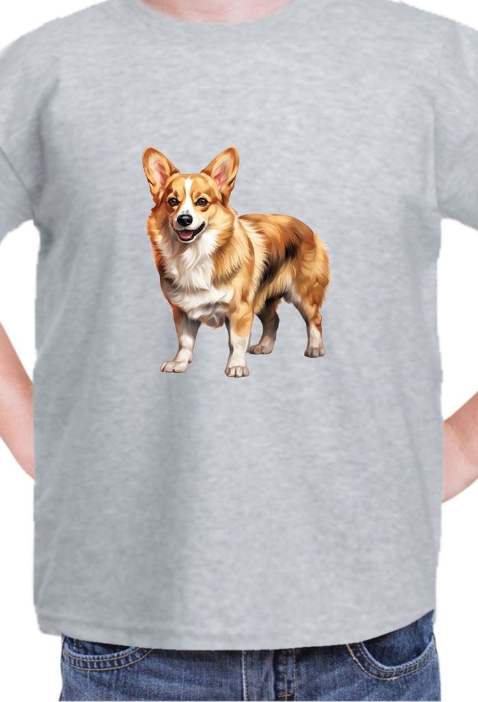 Kinder T-Shirt Dogs Breeds Pembroke Welsh Corgi Dog Breed 005, 12-13 Jahr - 152 / Grau