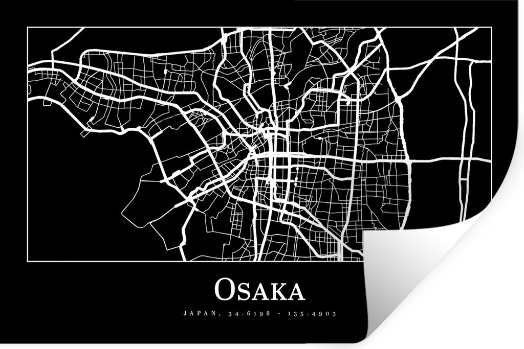 MuchoWow Wandtattoo Wandsticker Wandaufkleber Karte - Osaka - Stadtplan 30x20 cm Selbstklebend und Repositionierbar - Wierderverwendbar - Selbstk...