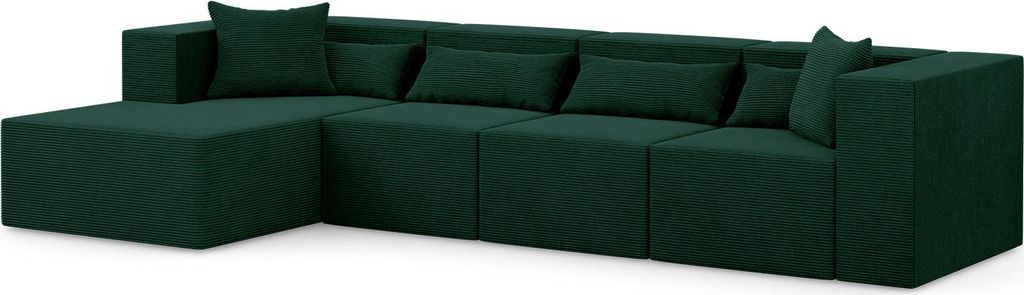 Ecksofa Nova L MAX - 360x180x76cm, Otomane, 2x Sessel, modulares Ecksofa, Links, Dunkelgrün