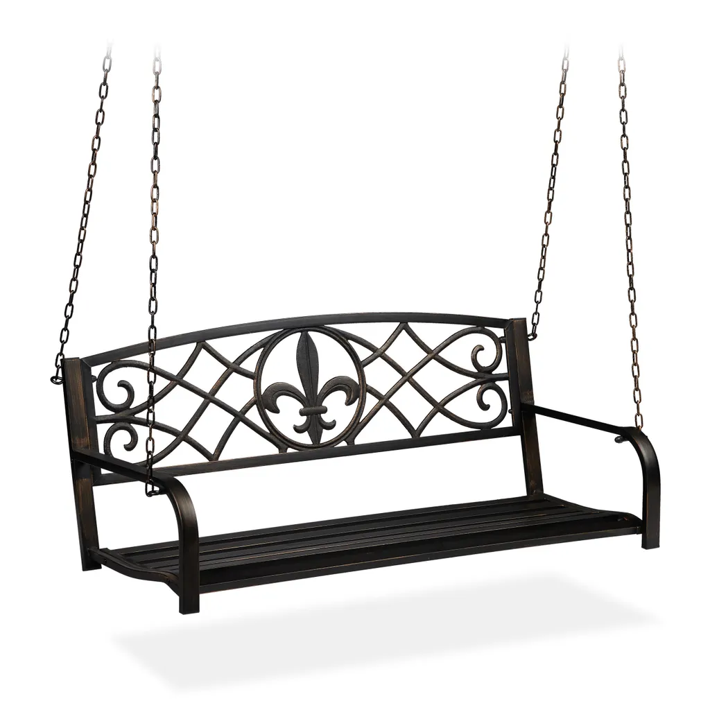 Balançoire de Jardin 2 Places en Métal - Banc Suspendu Décoratif Noir