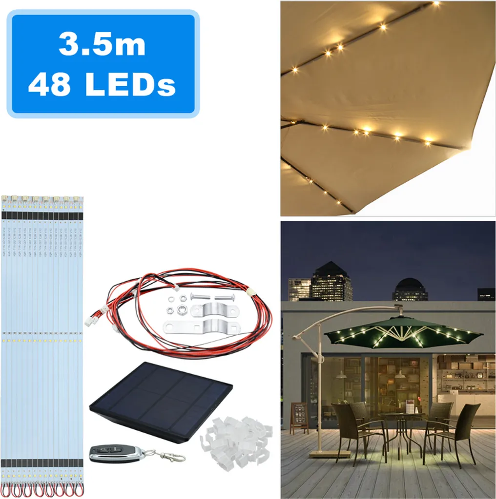 Wolketon 3m-3.5m ombrellone con LED solare ombrellone a sbalzo inclinabile ombrellone da balcone ombrellone da mercato UV40+ ombrellone da giardino, beige, 3.5m