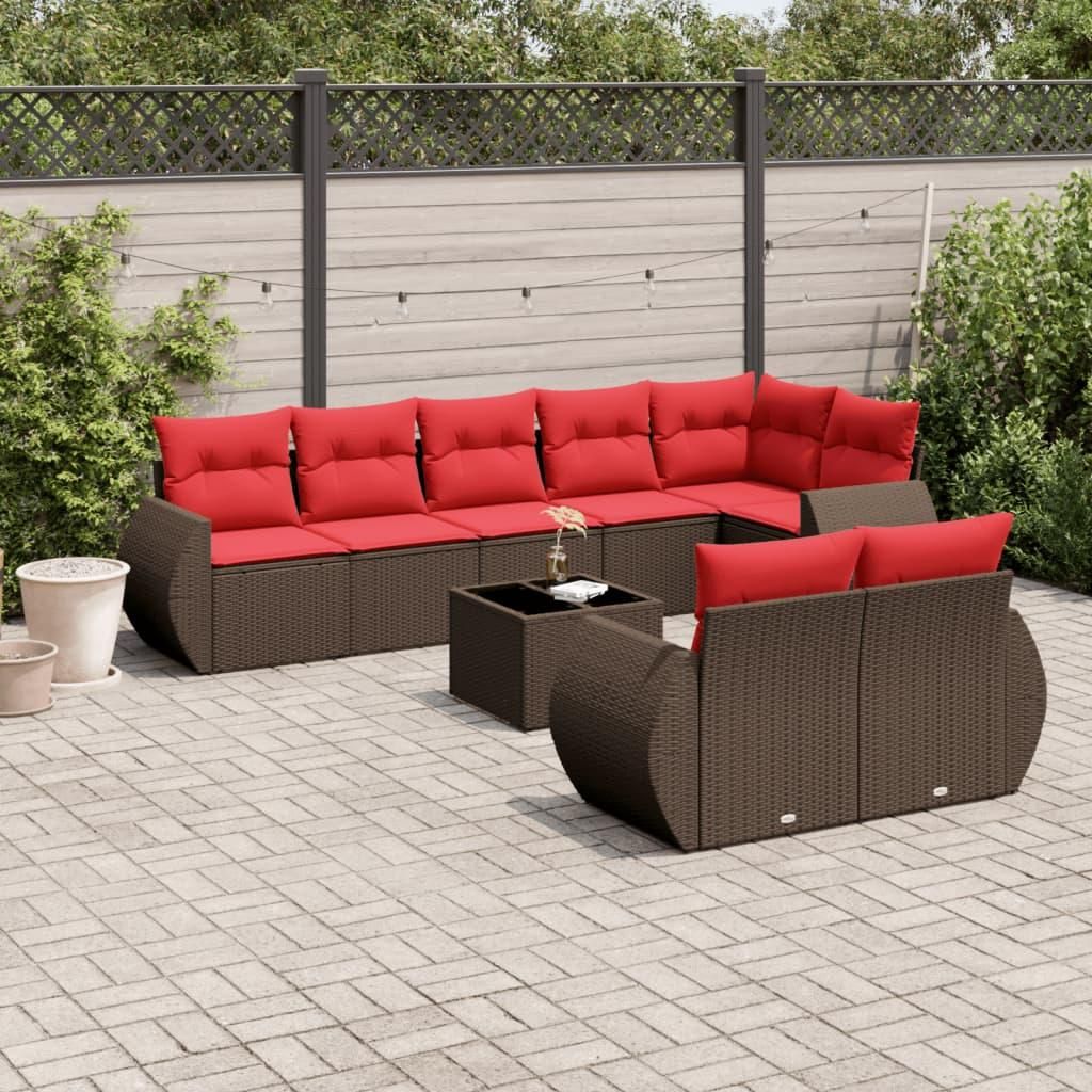 Maison Exclusive - 9-teiliges Gartensofa-Set mit Kissen, braun, Polyrattan