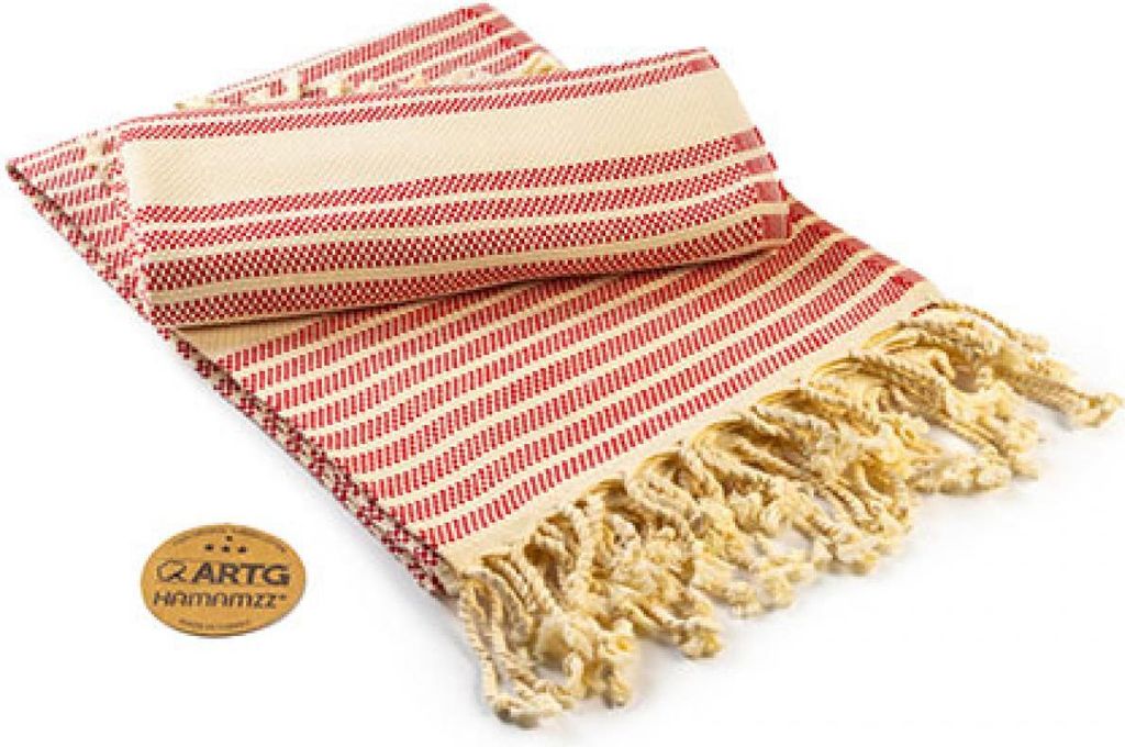 A&R AR055 | Badetuch Hamamzz Original Bodrum De Luxe Towel - 100 x 180 - Farbe: Classic Red/Ivory - Größe: 100 x 180 cm