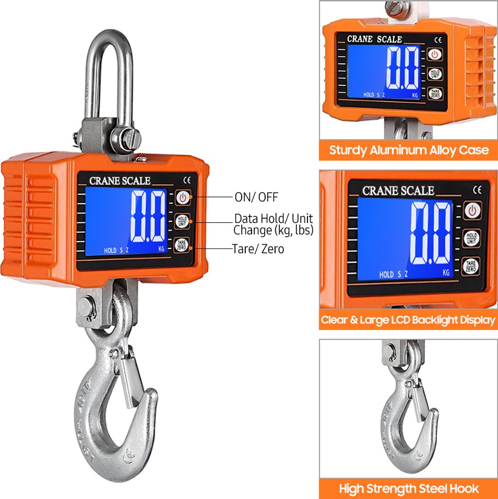 Produktbild von Digitale Kranwaage 1000 Kg – Robuster Hängewaage Mit LCD, Stahlhaken & Lock-Funktion, Ideal Für Werkstatt, Garage & Farm
