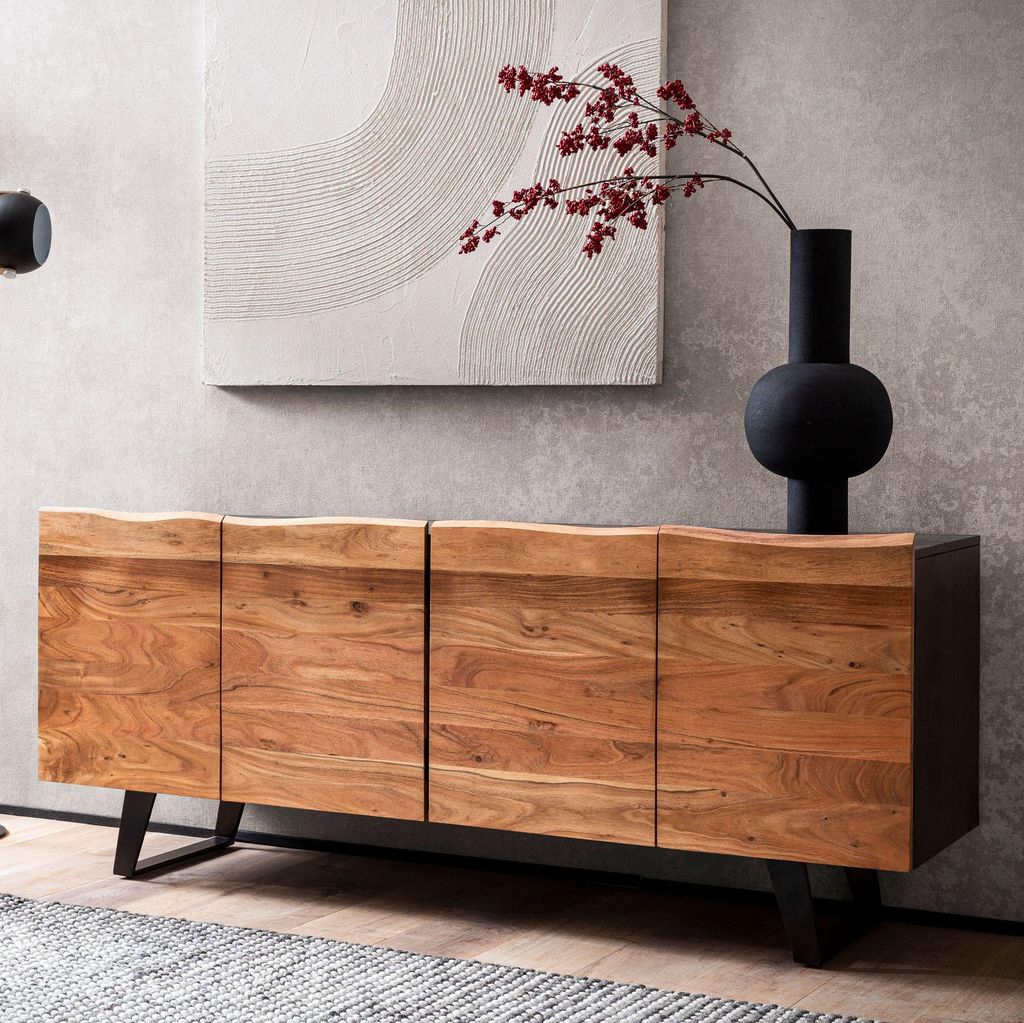 FineBuy Sideboard Akazie Massivholz 180 cm 4 Türen - Produktbild 