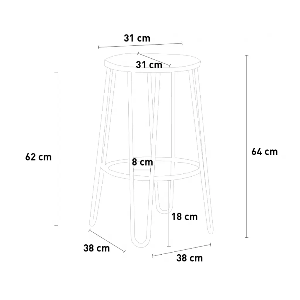 Tabouret Métal et Bois Carbon Top Marron avec Structure Renforcée - 5