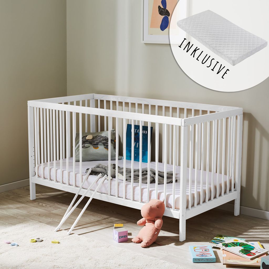 Lit bébé lit d'enfant lit à barreaux réglable en hauteur & Image du produit 