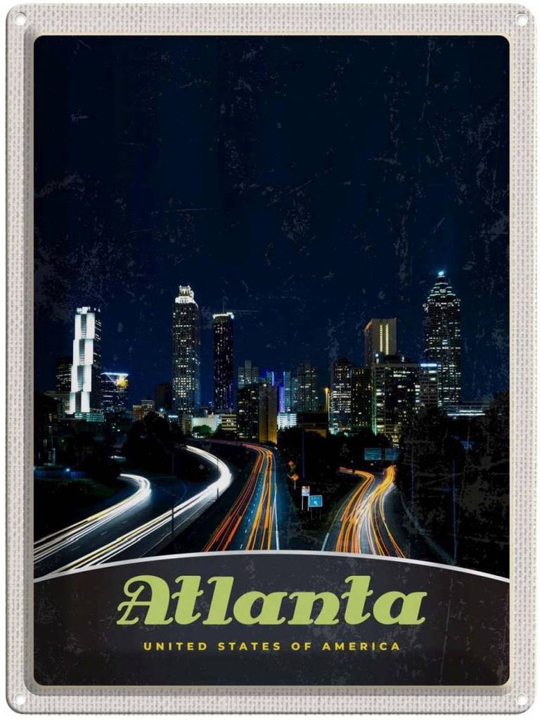 vianmo Blechschild 40x30 cm Atlanta Amerika USA Urlaub Stadt Straße Gebäude Bildmotiv Reisemotiv Abenteuer Reisen