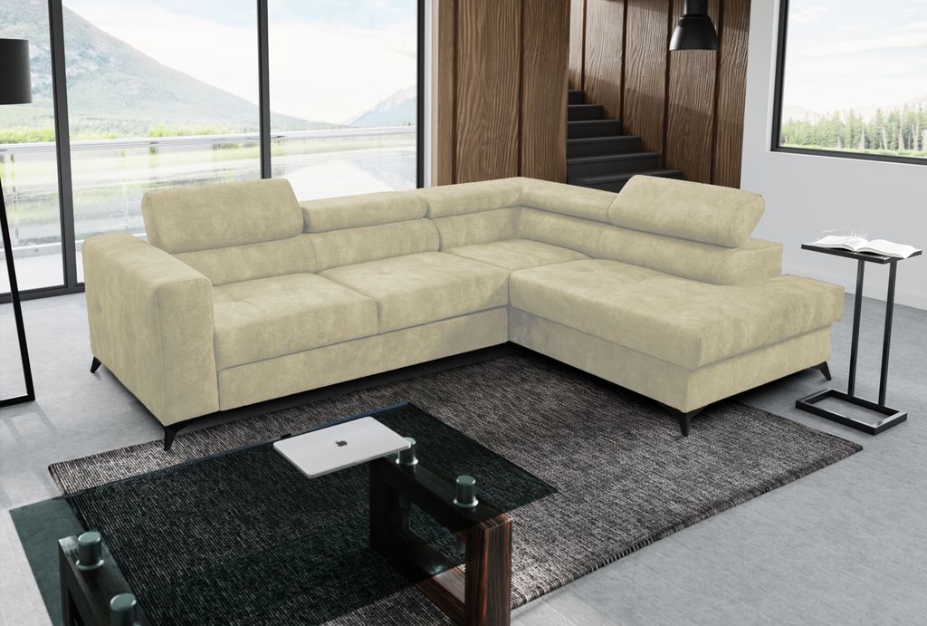 A modern living room featuring a large sectional sofa.