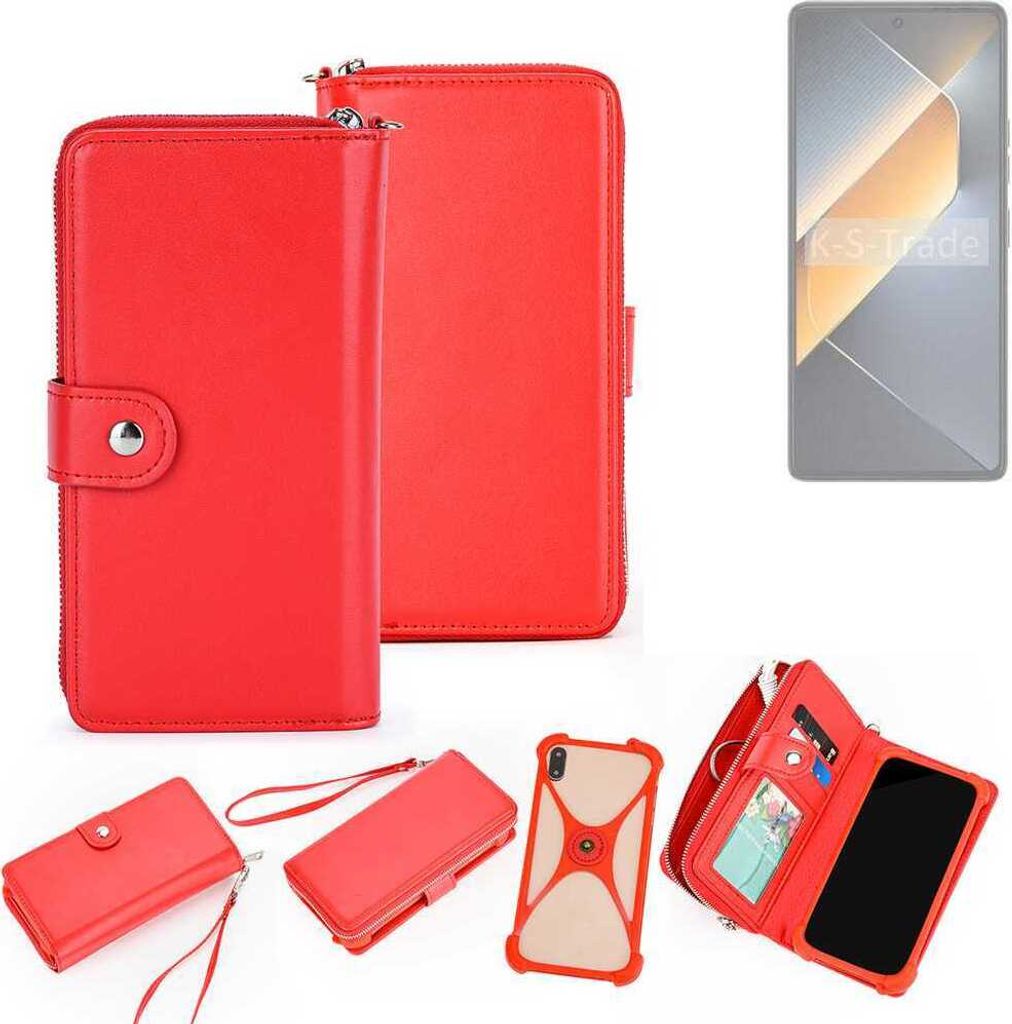 K-S-Trade 2in1 Schutzhülle Portemonnee Handyhülle mit Bumper kompatibel mit Tecno Pova 6 Pro Hülle Case Etui Geldbörse Smartphone rot (1x)
